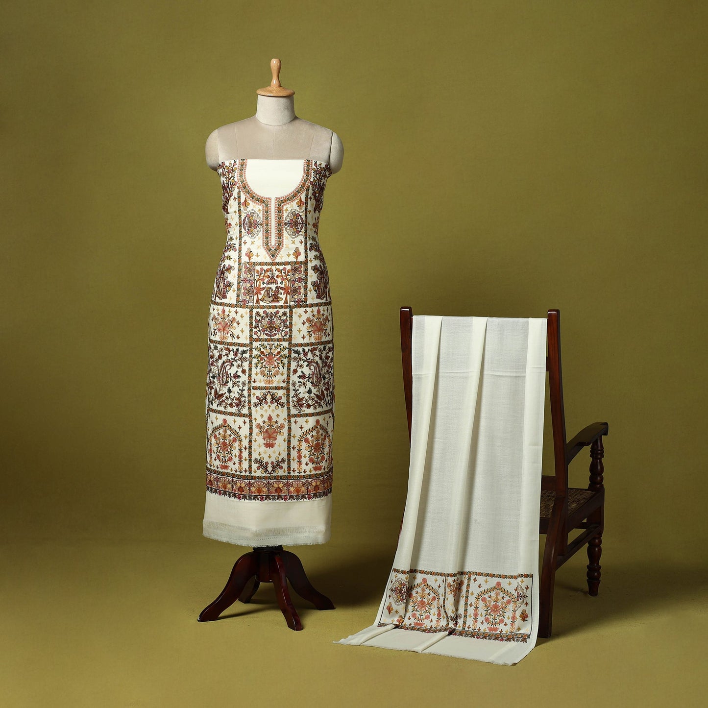 3pc heavy chain stitch embroidered merino wool unstitched