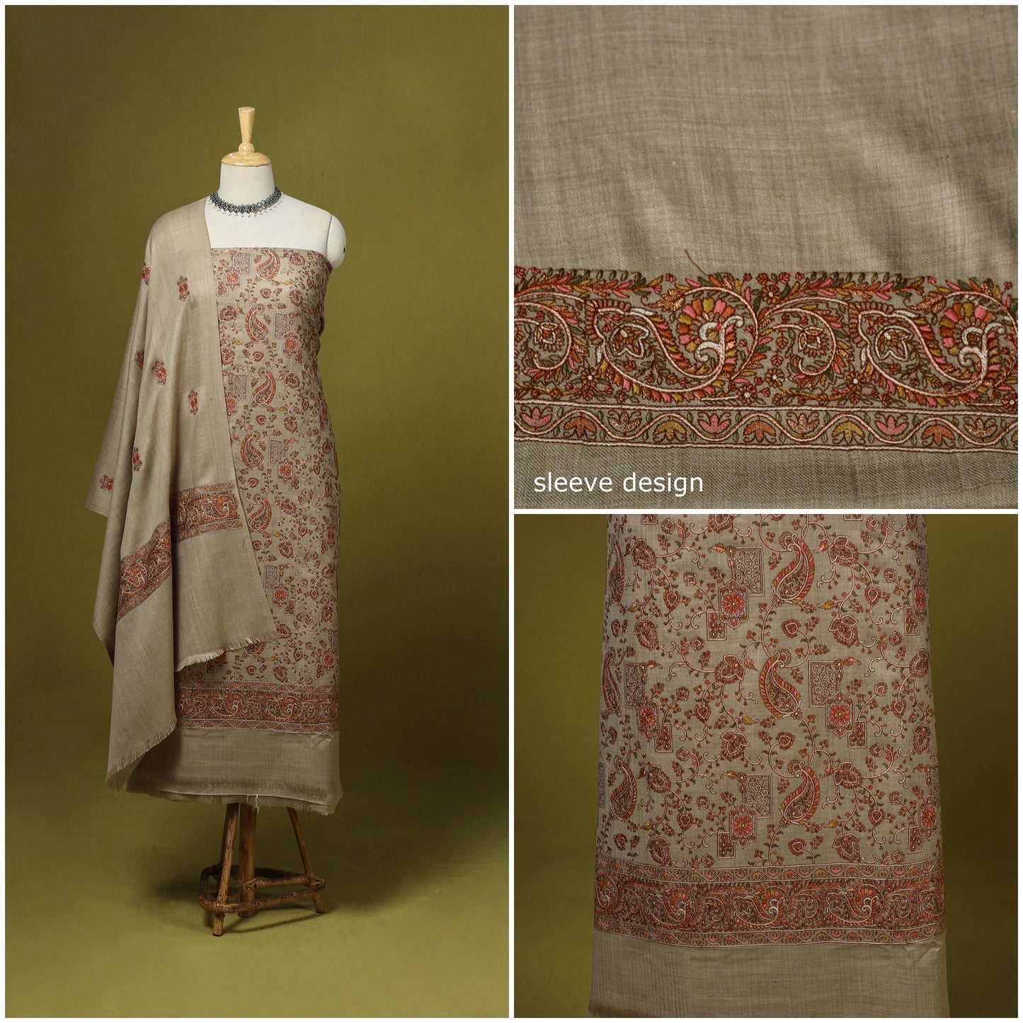 3pc heavy embroidered work merino wool unstitched dress