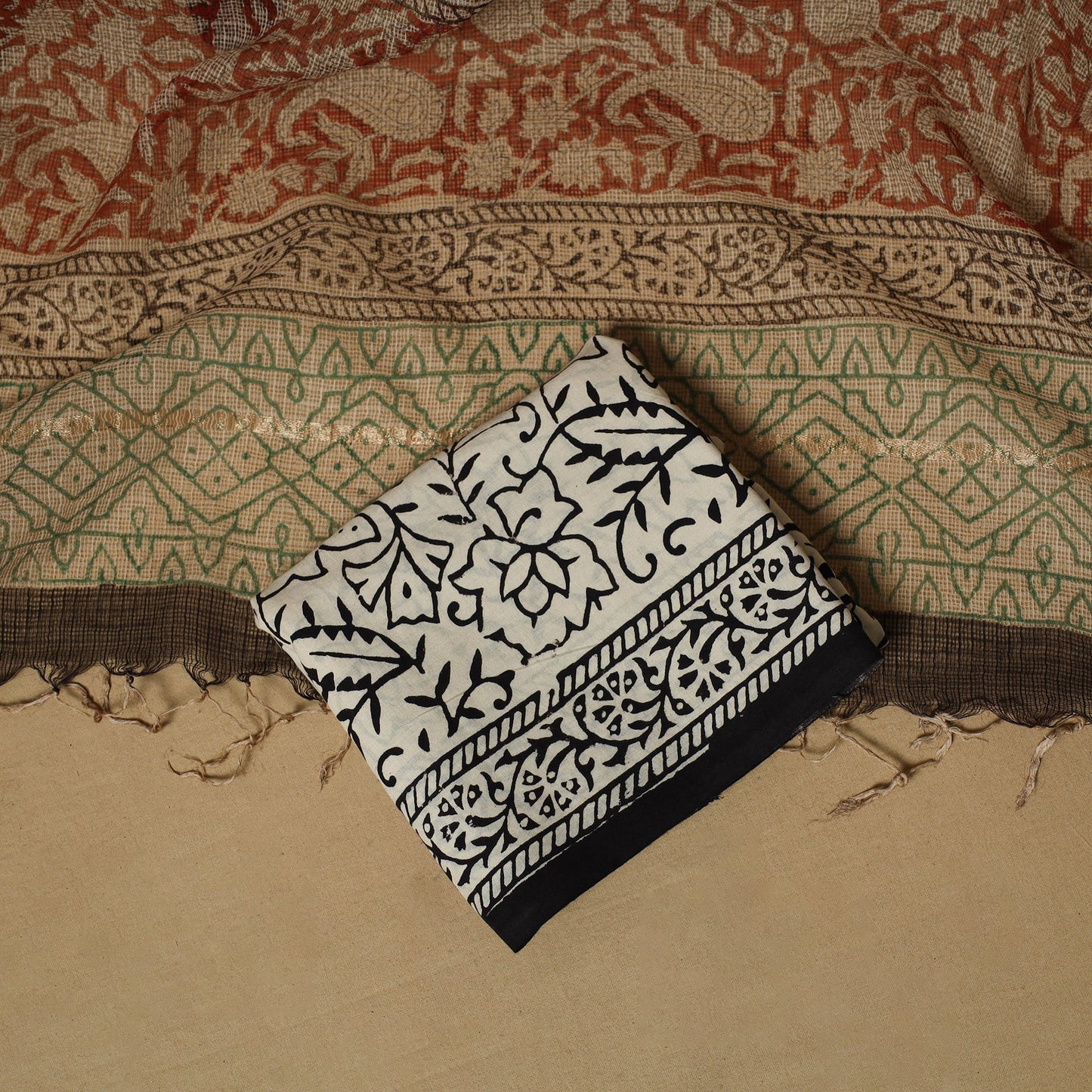 3pc kota doria cotton bagru unstitched dress material 30