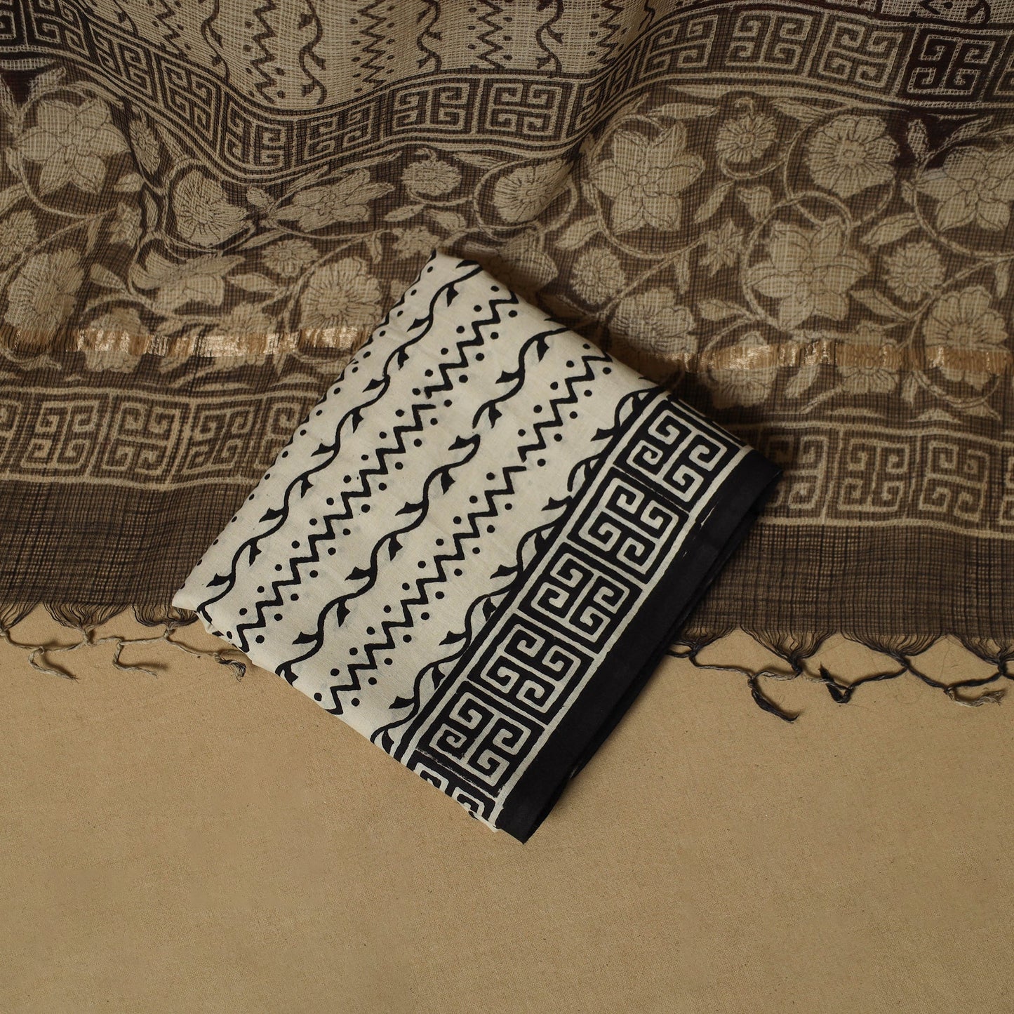 3pc kota doria cotton bagru unstitched dress material 34