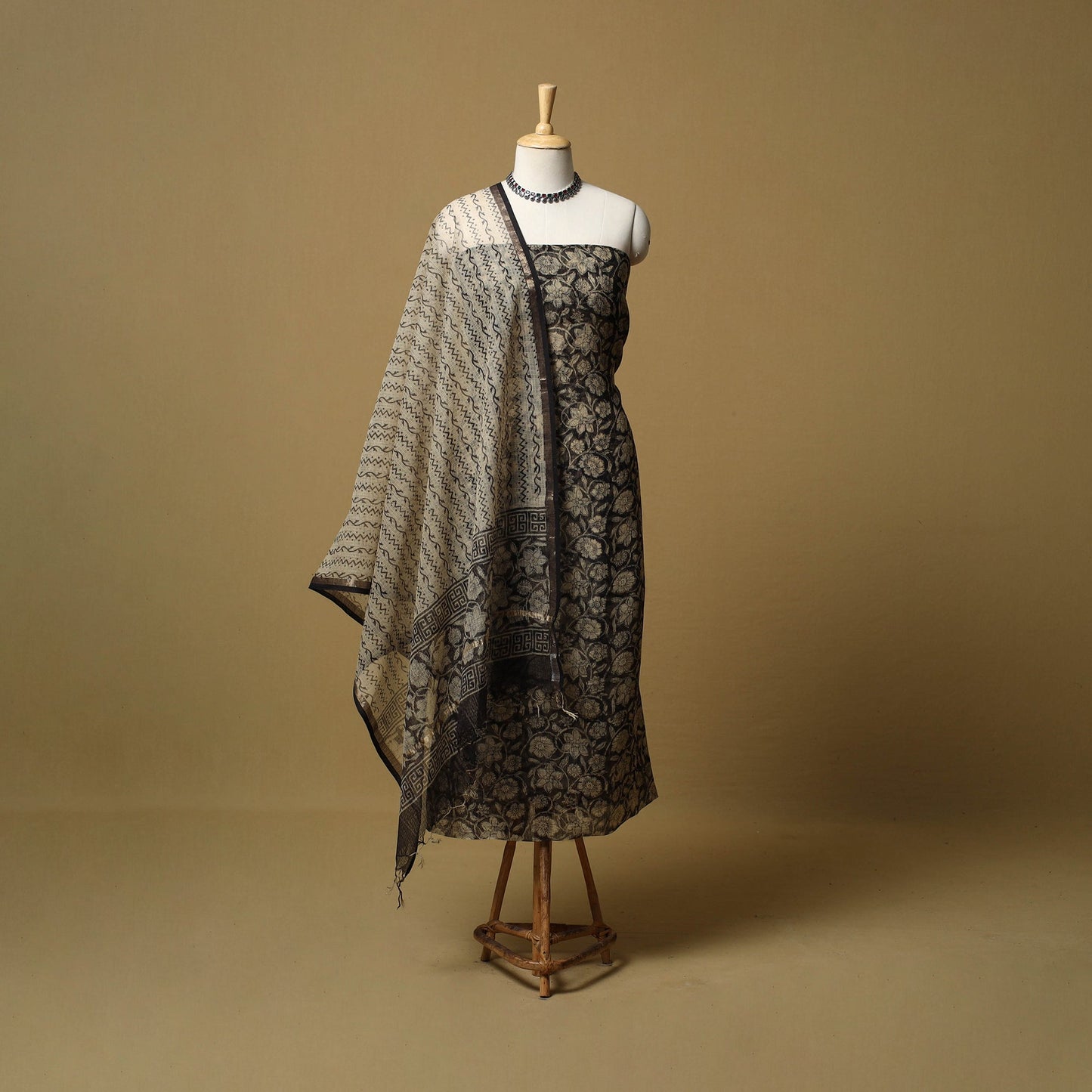 3pc kota doria cotton bagru unstitched dress material 34