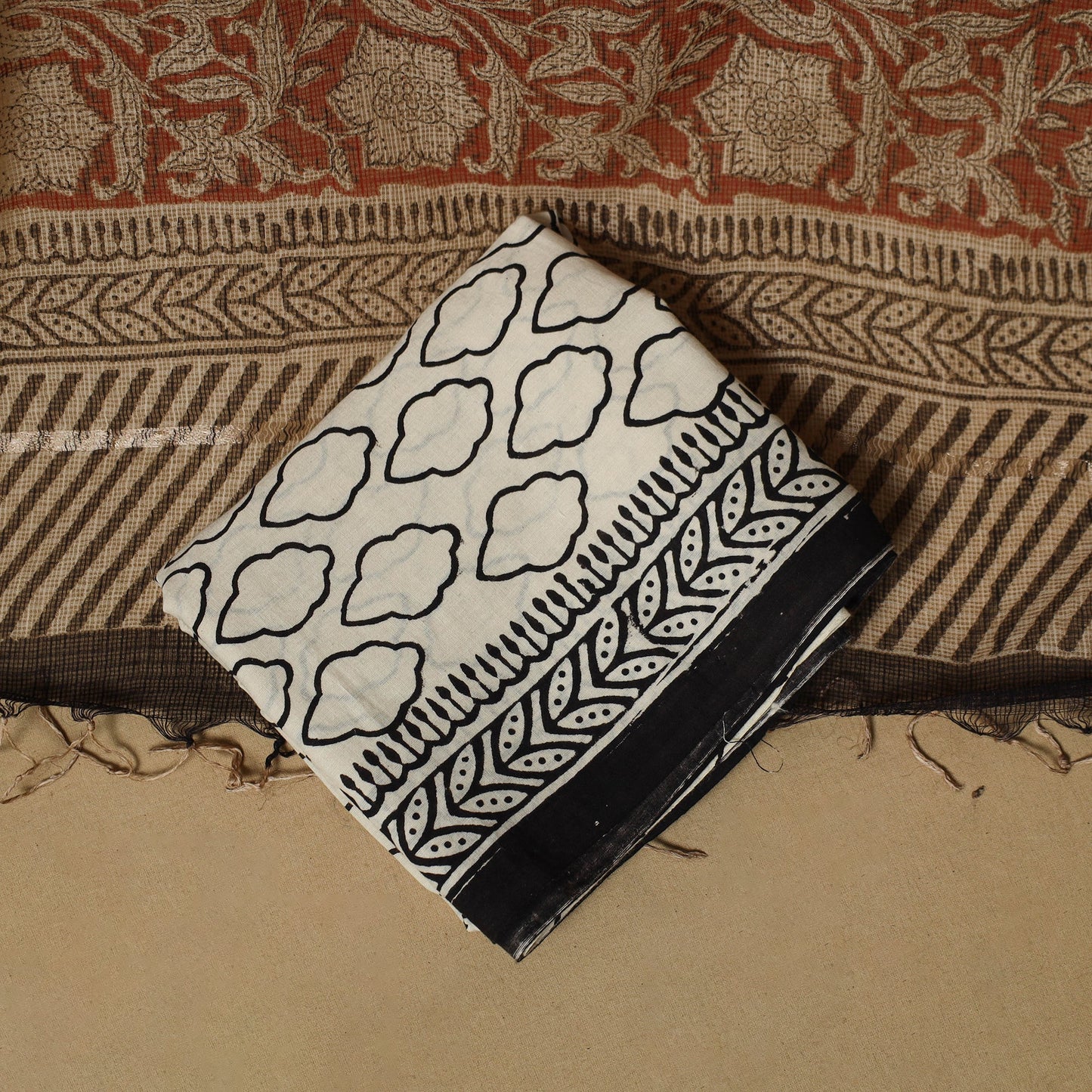 3pc kota doria cotton bagru unstitched dress material 35