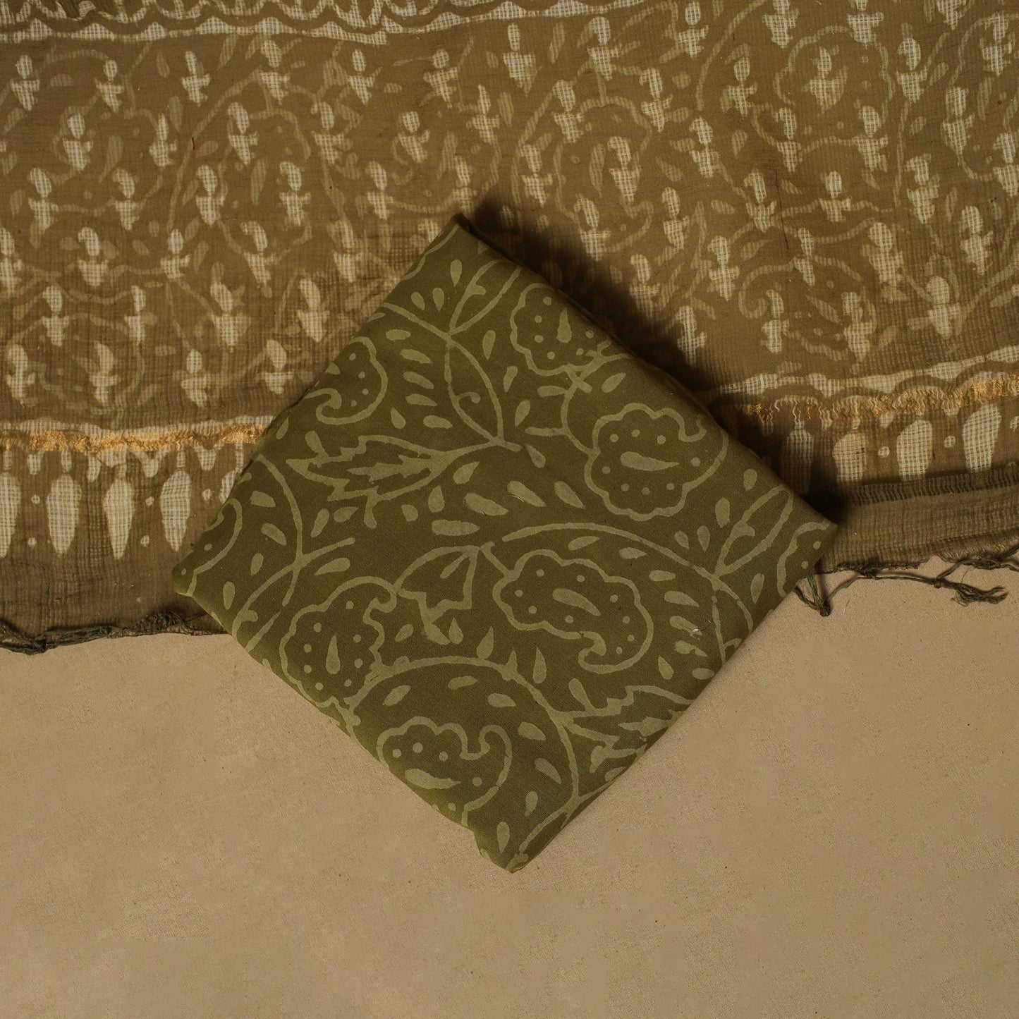 3pc kota doria cotton bagru unstitched dress material 36