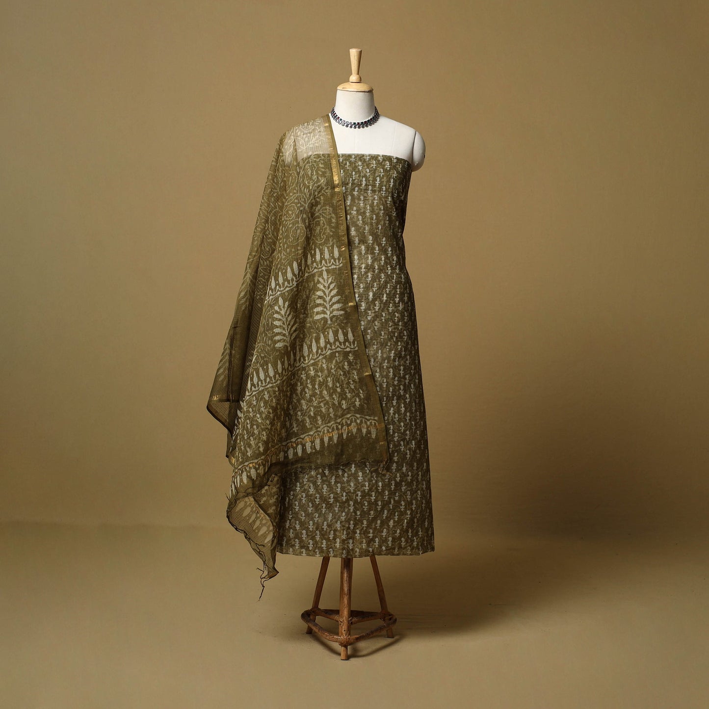 3pc kota doria cotton bagru unstitched dress material 36