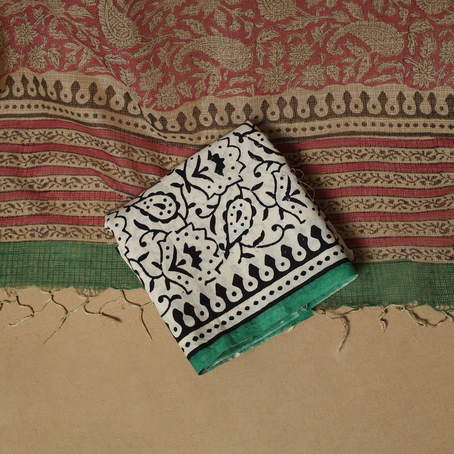 3pc kota doria cotton bagru unstitched dress material 38