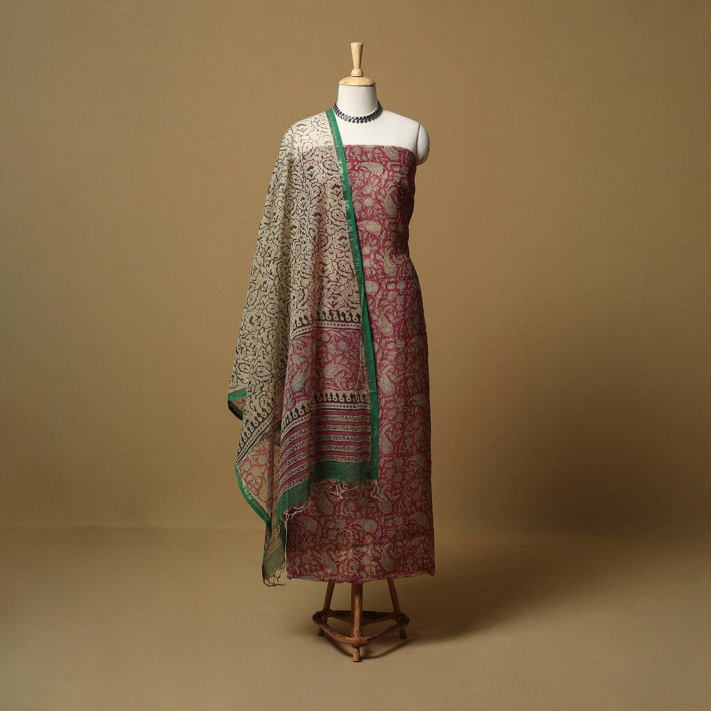 3pc kota doria cotton bagru unstitched dress material 38