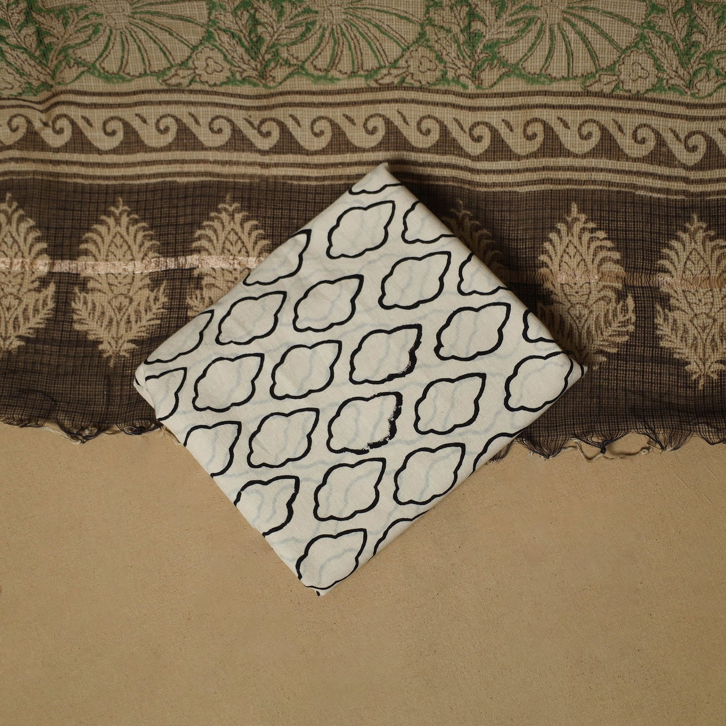 3pc kota doria cotton bagru unstitched dress material 40