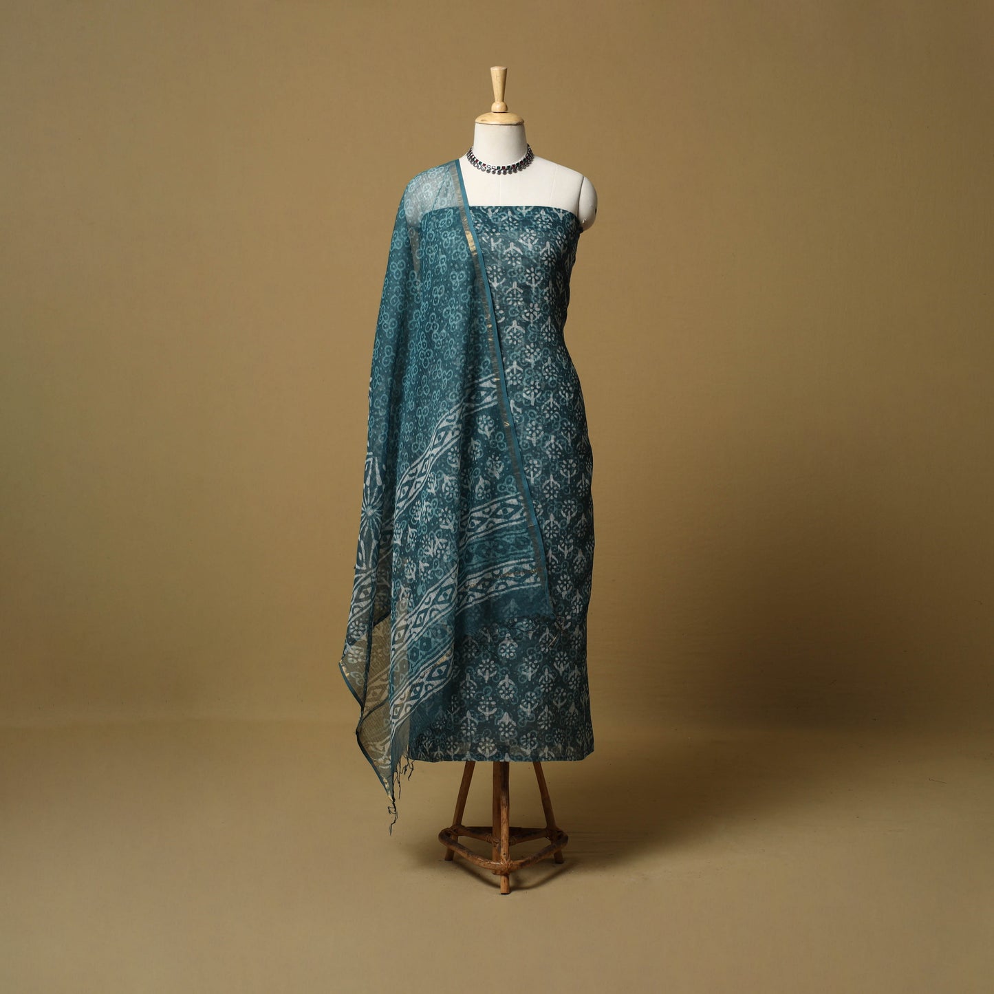 3pc kota doria cotton bagru unstitched dress material 57