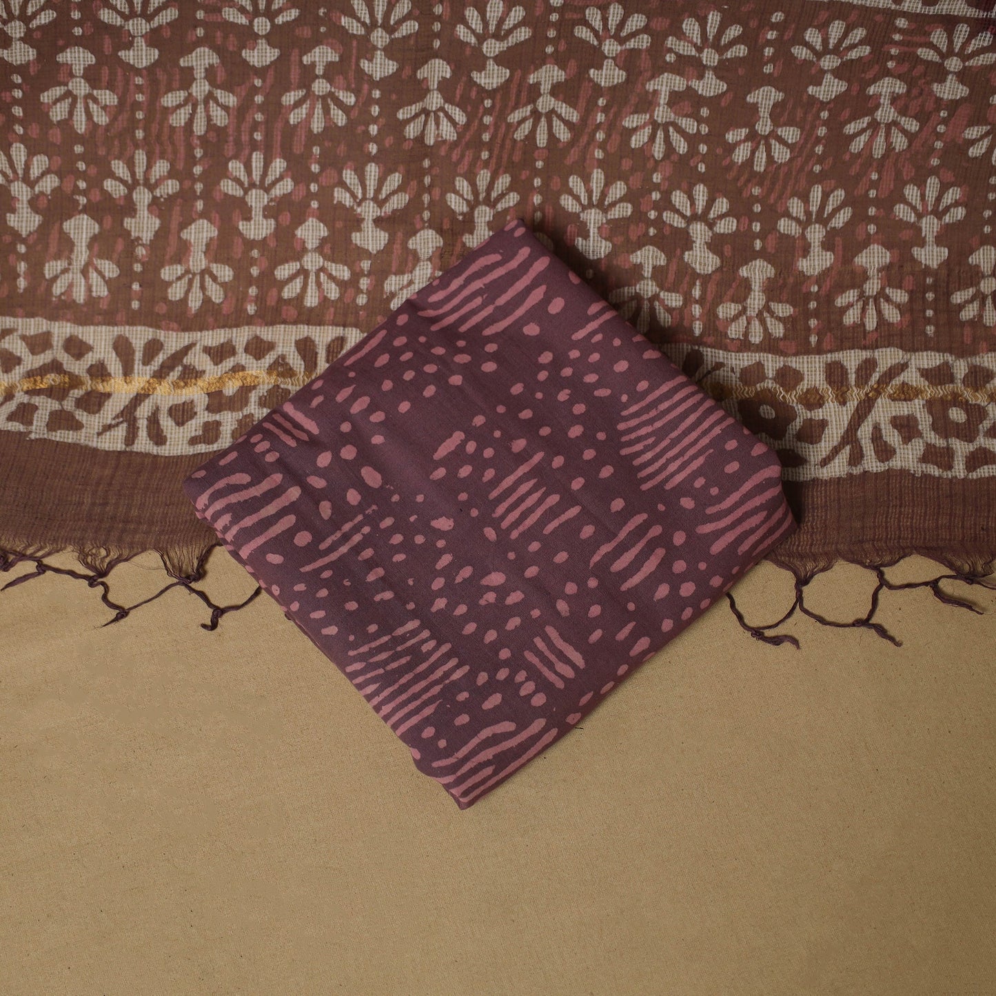 3pc kota doria cotton bagru unstitched dress material 60