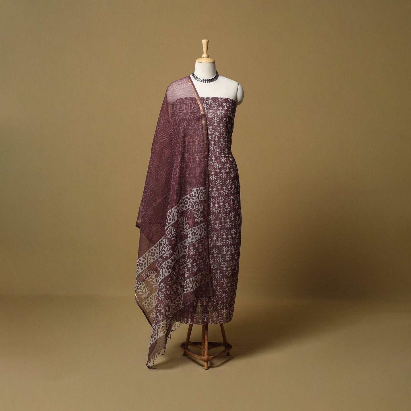 3pc kota doria cotton bagru unstitched dress material 60