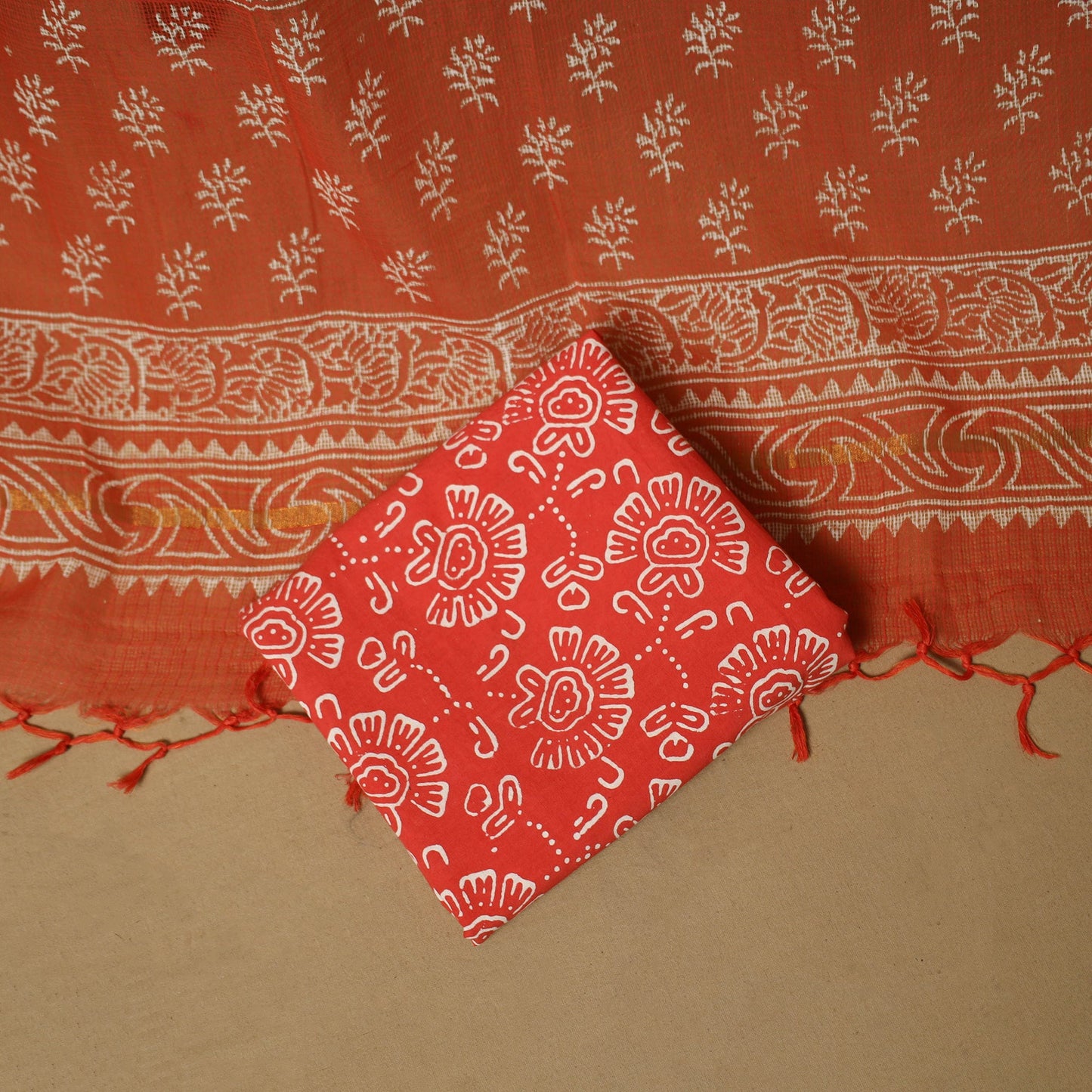 3pc kota doria cotton bagru unstitched dress material 62