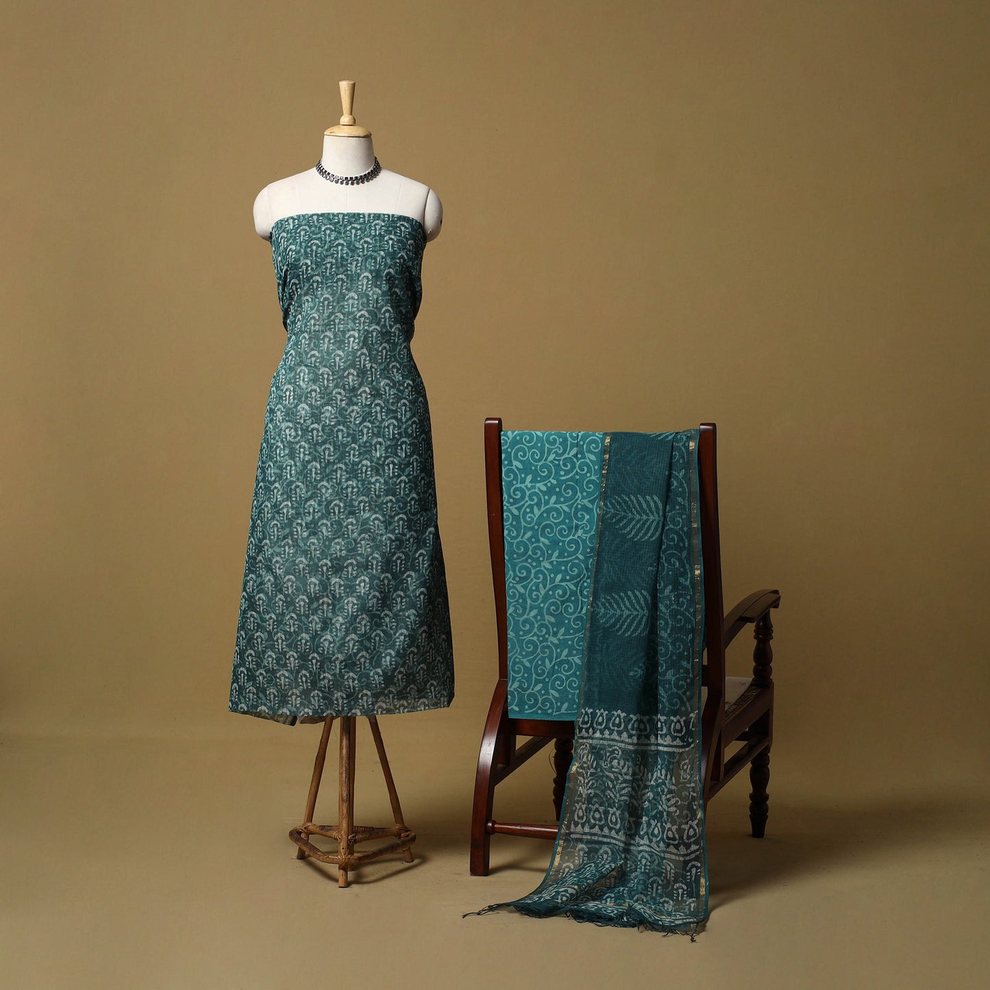 3pc kota doria cotton bagru unstitched dress material 64