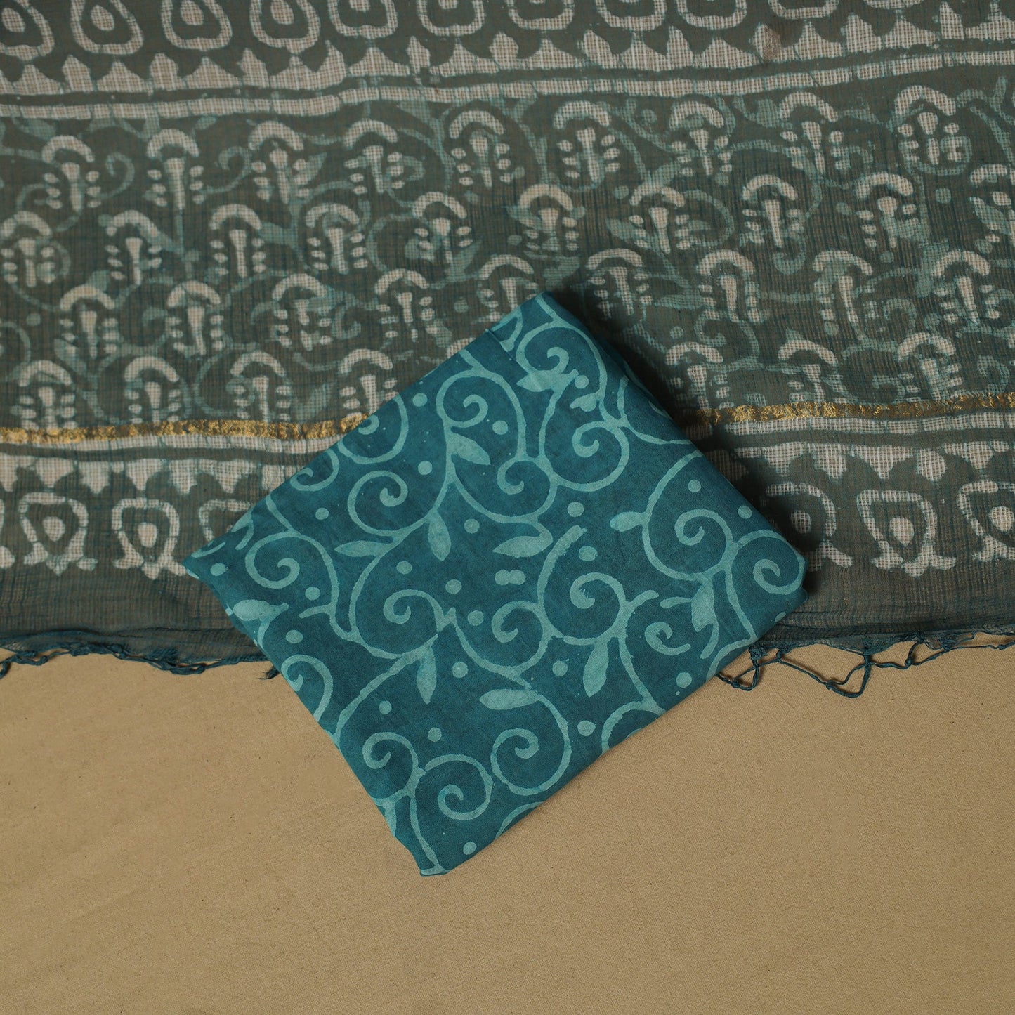 3pc kota doria cotton bagru unstitched dress material 64