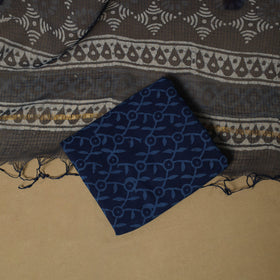 3pc kota doria cotton indigo bagru unstitched dress