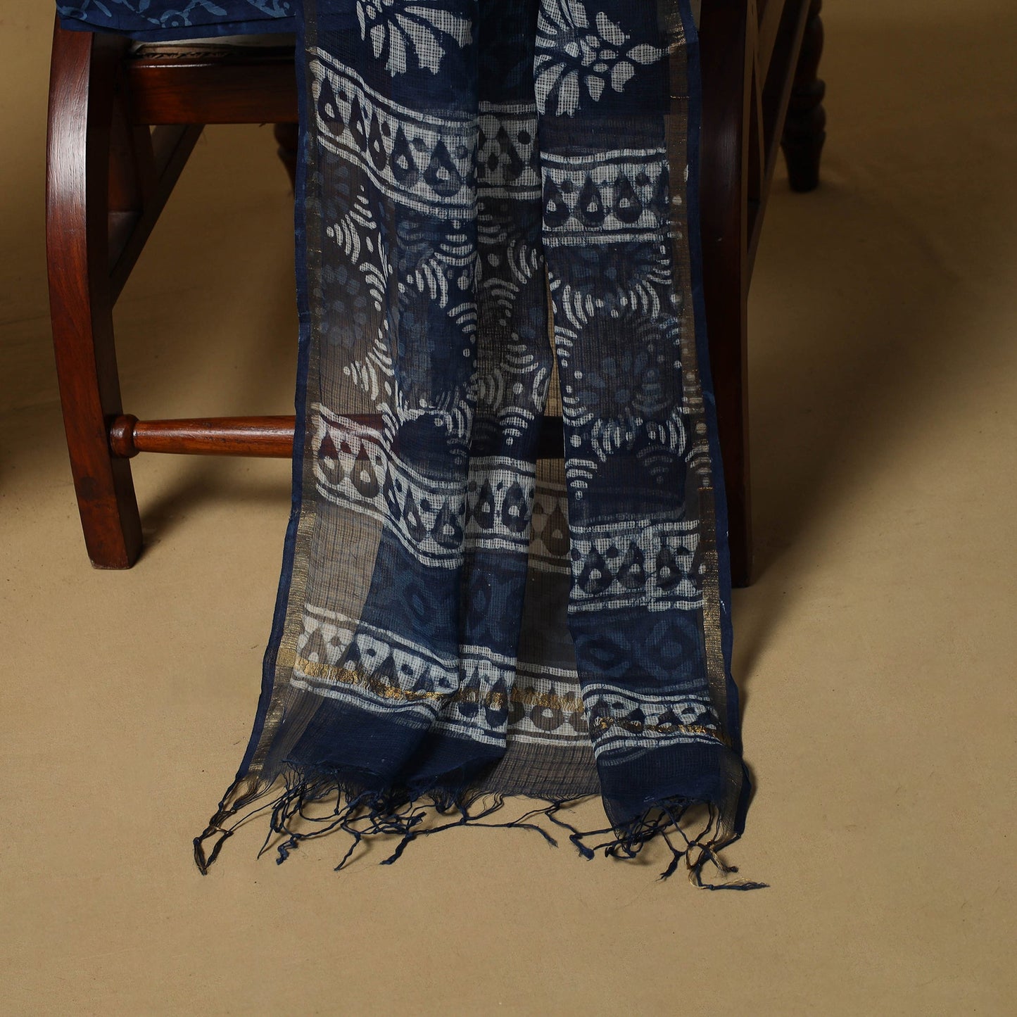 3pc kota doria cotton indigo bagru unstitched dress