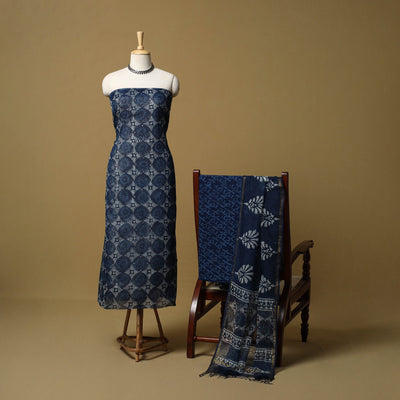 3pc kota doria cotton indigo bagru unstitched dress