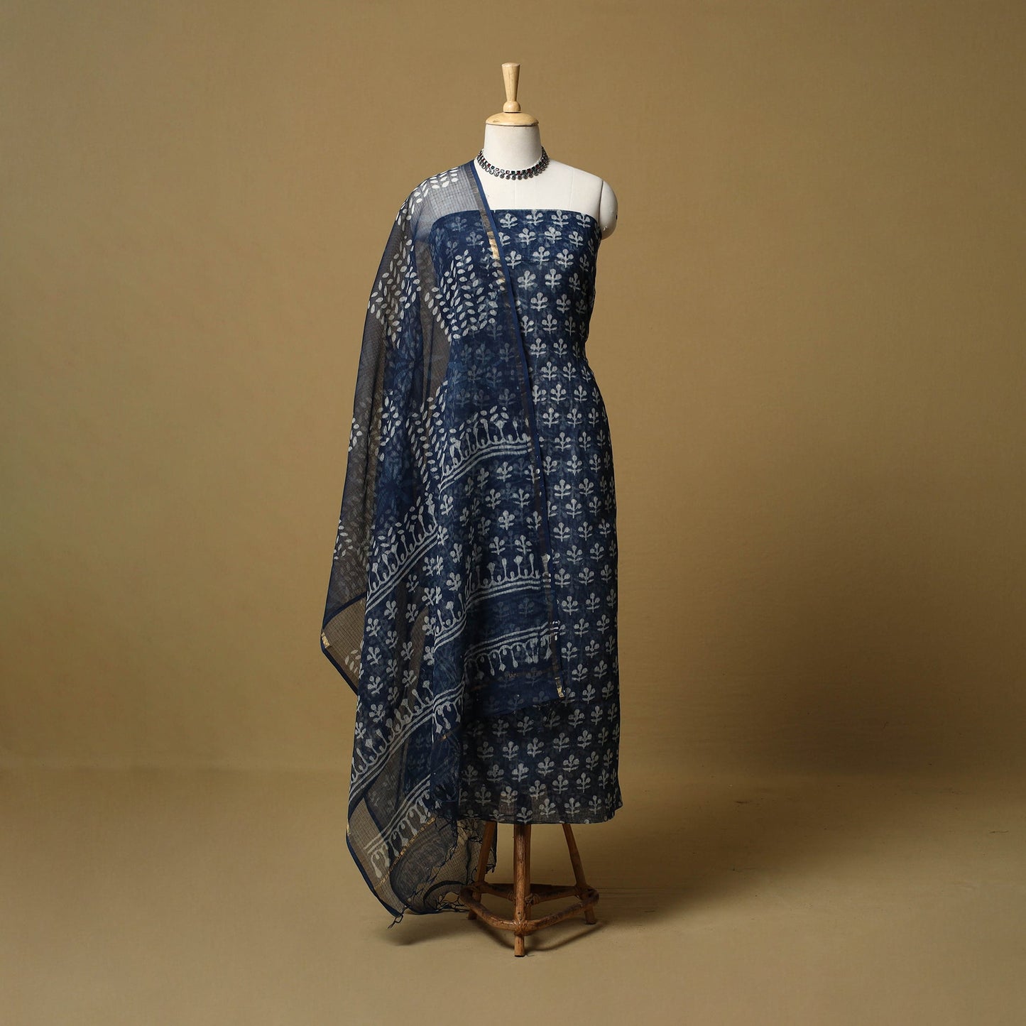 3pc kota doria cotton indigo bagru unstitched dress