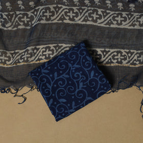 3pc kota doria cotton indigo bagru unstitched dress