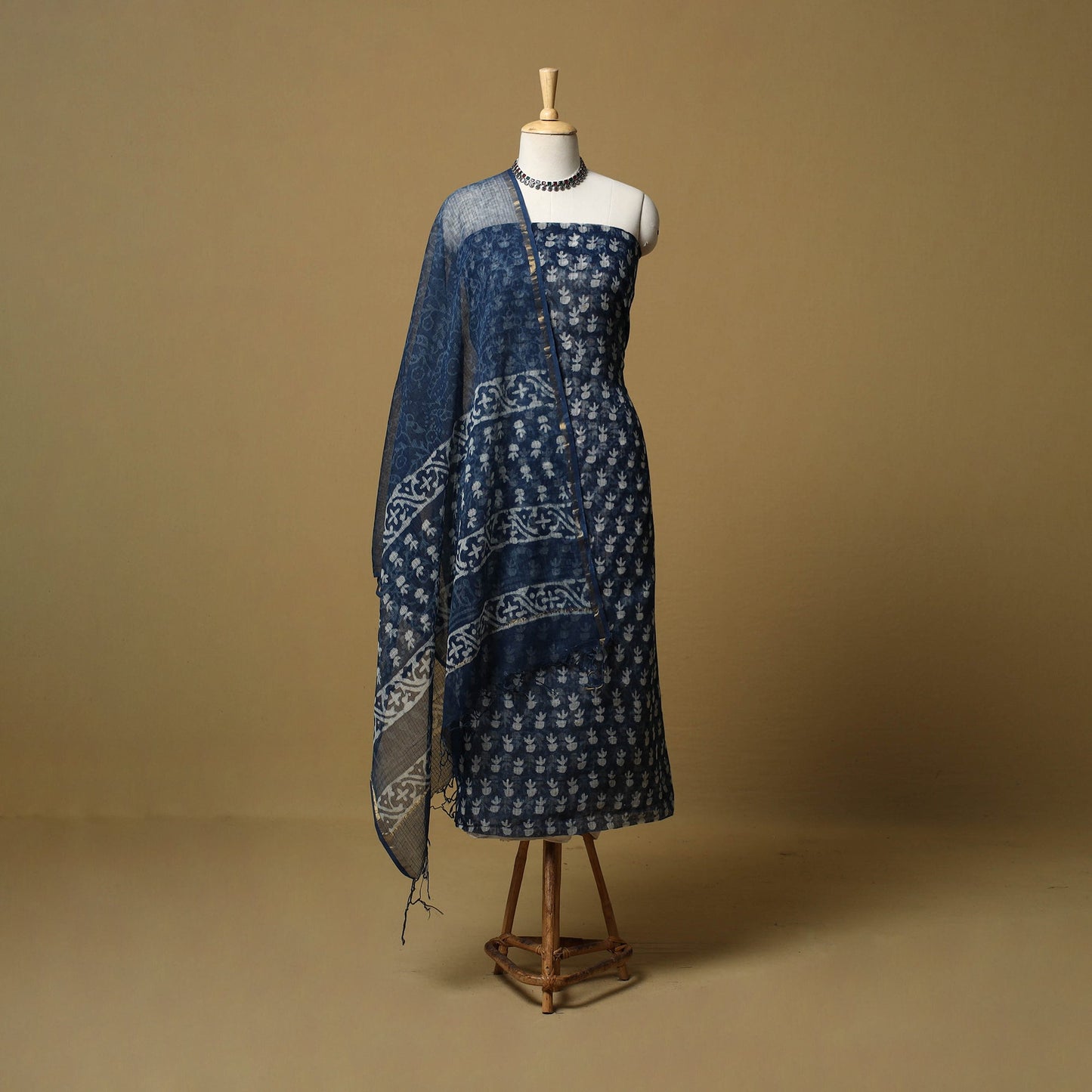 3pc kota doria cotton indigo bagru unstitched dress