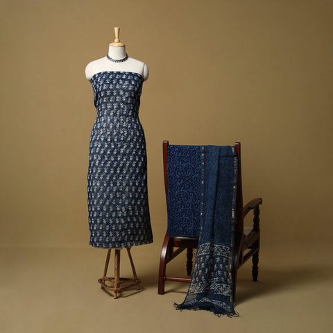 3pc kota doria cotton indigo bagru unstitched dress