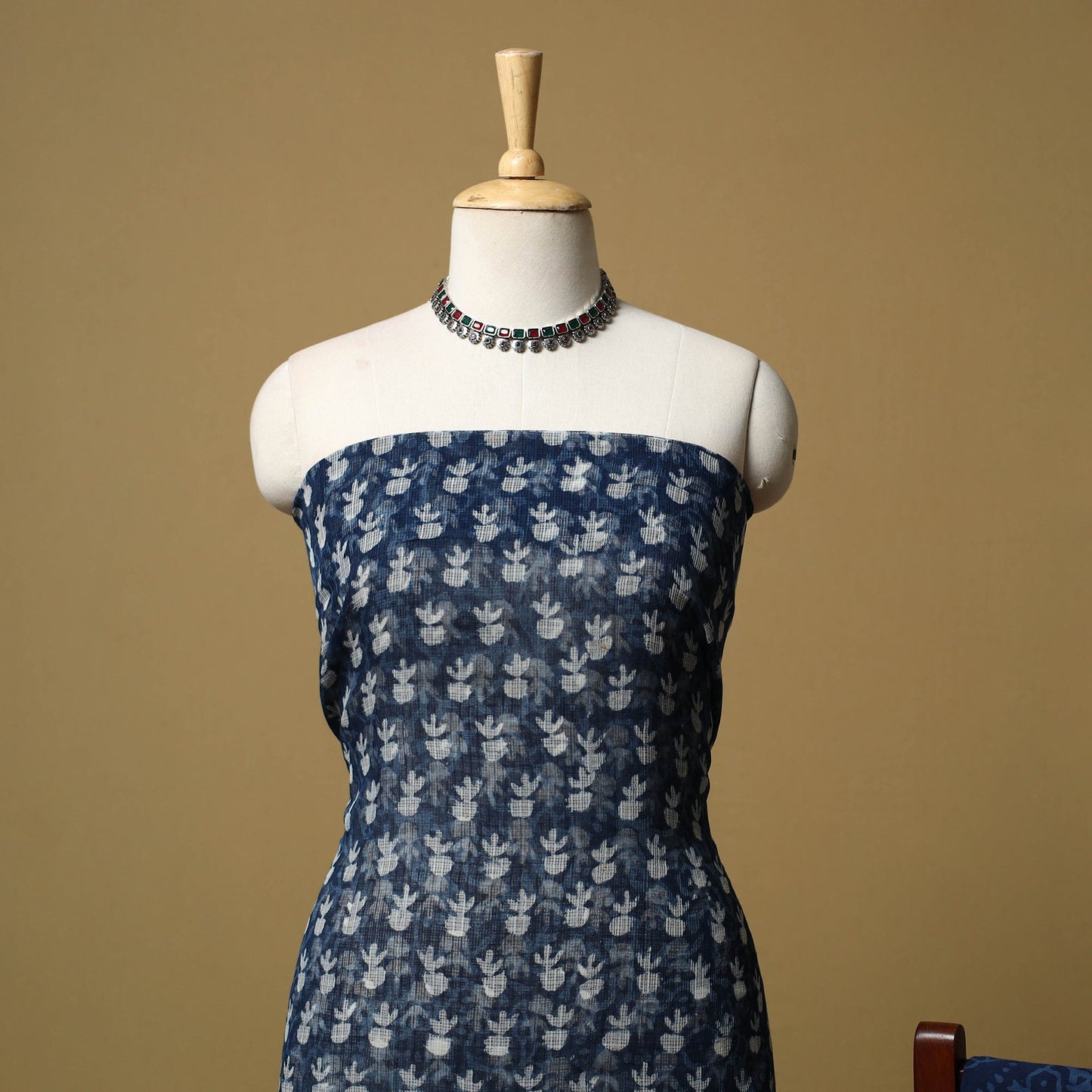 3pc kota doria cotton indigo bagru unstitched dress