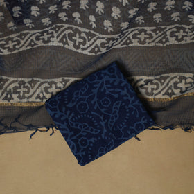 3pc kota doria cotton indigo bagru unstitched dress