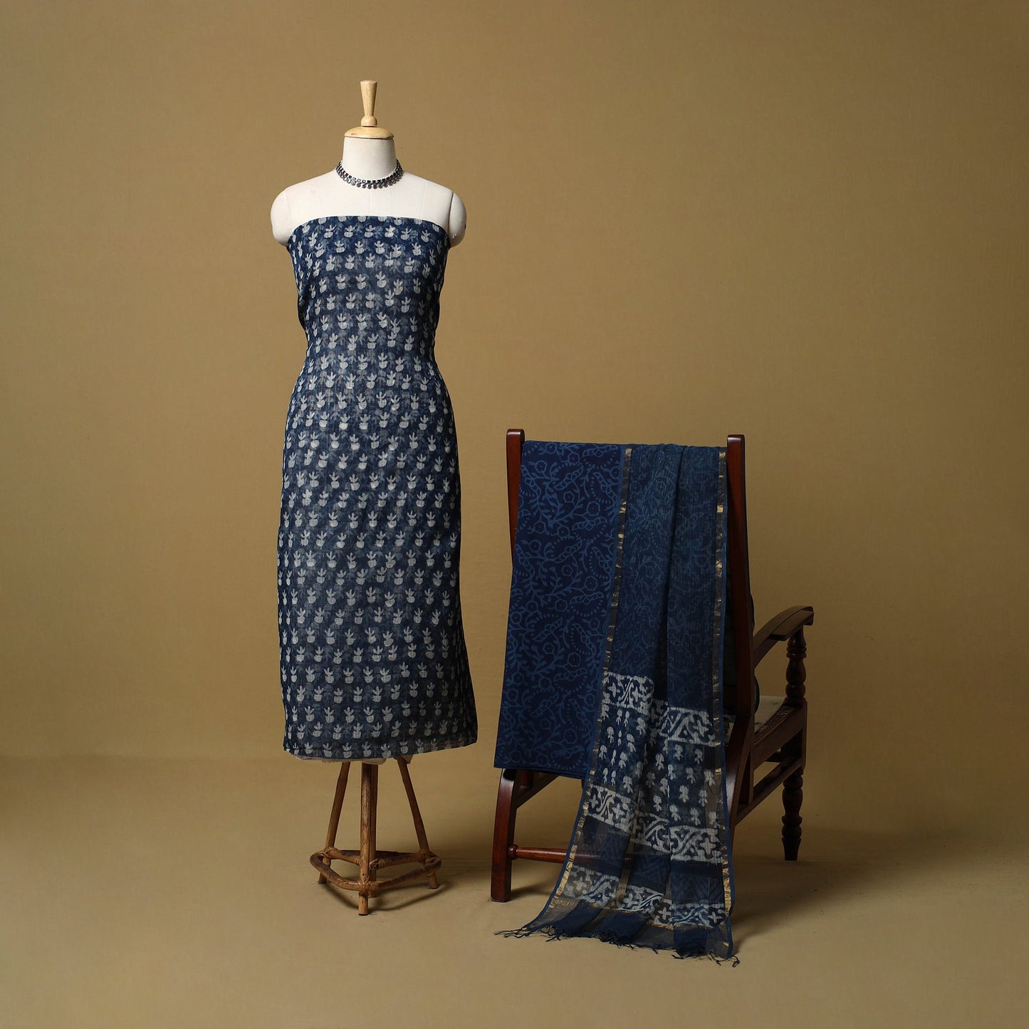 3pc kota doria cotton indigo bagru unstitched dress