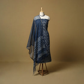 3pc kota doria cotton indigo bagru unstitched dress
