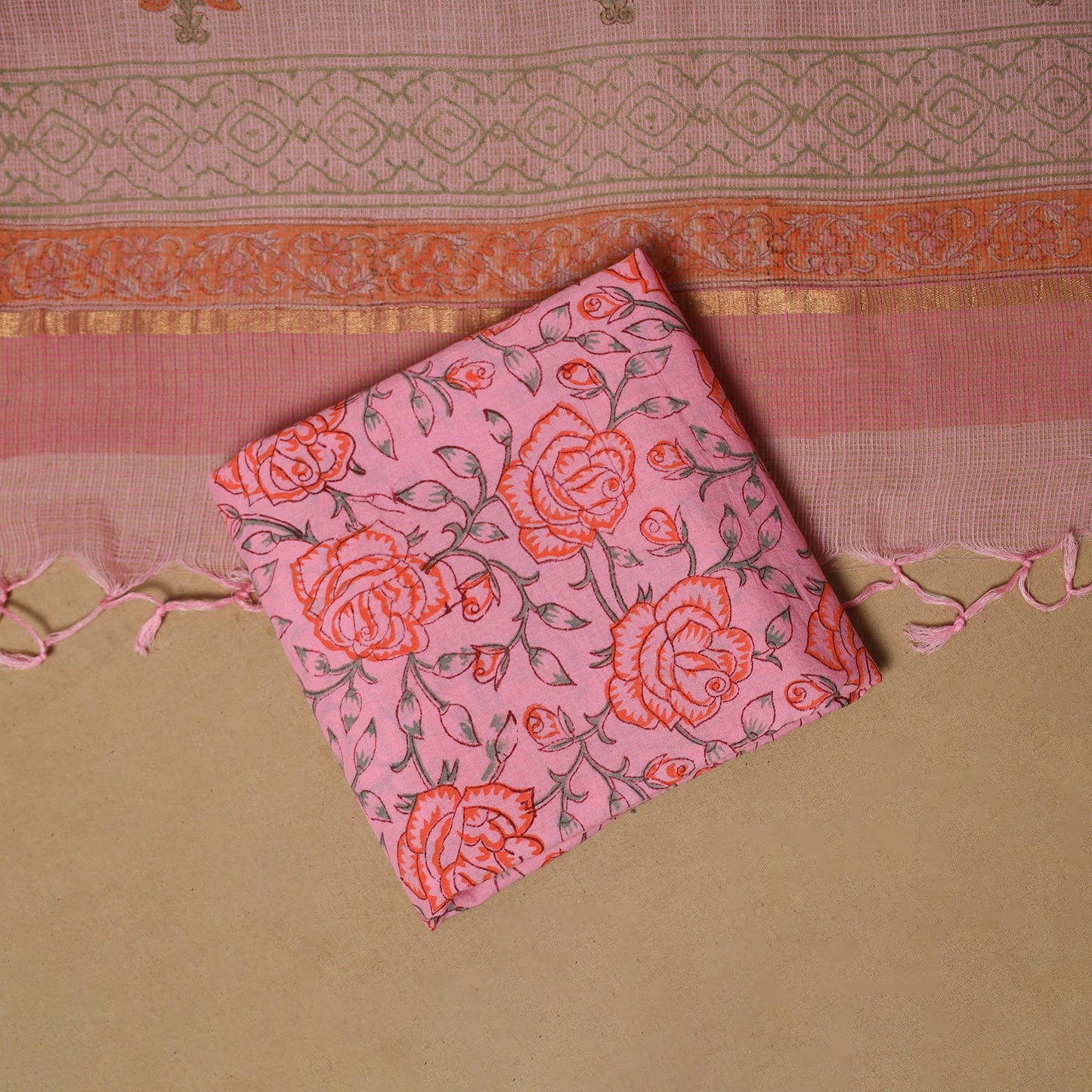 3pc kota doria cotton sanganeri unstitched dress material