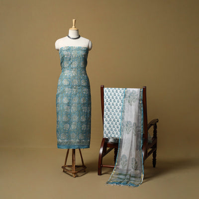 3pc kota doria cotton sanganeri unstitched dress material