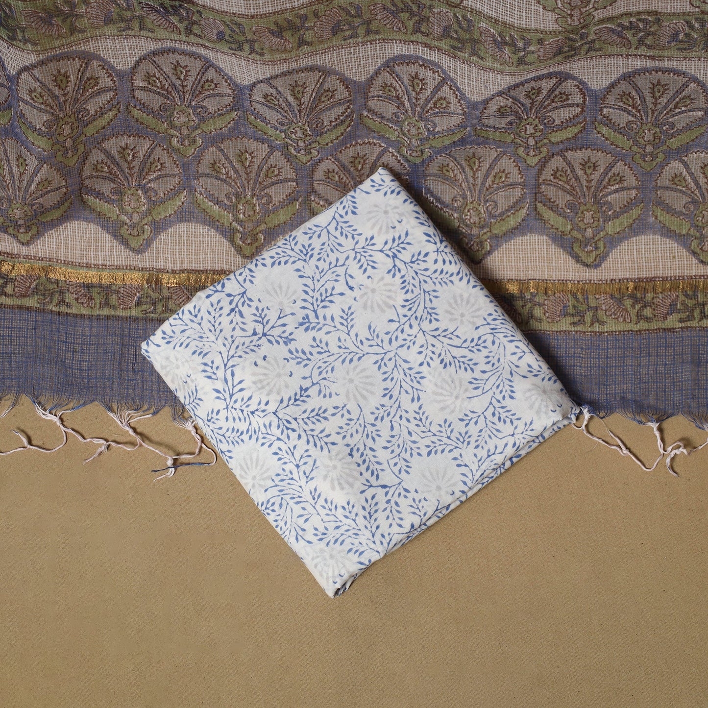 3pc kota doria cotton sanganeri unstitched dress material