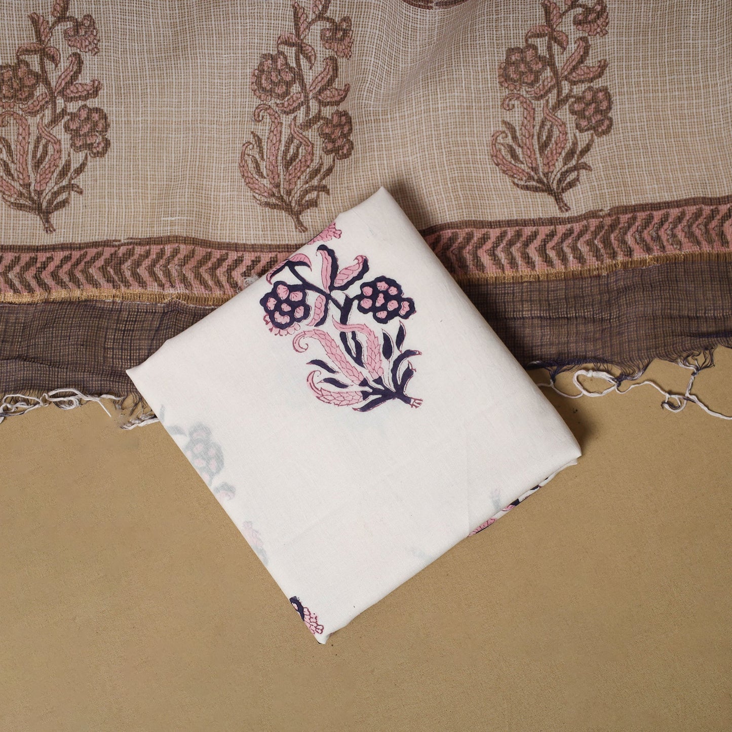 3pc kota doria cotton sanganeri unstitched dress material