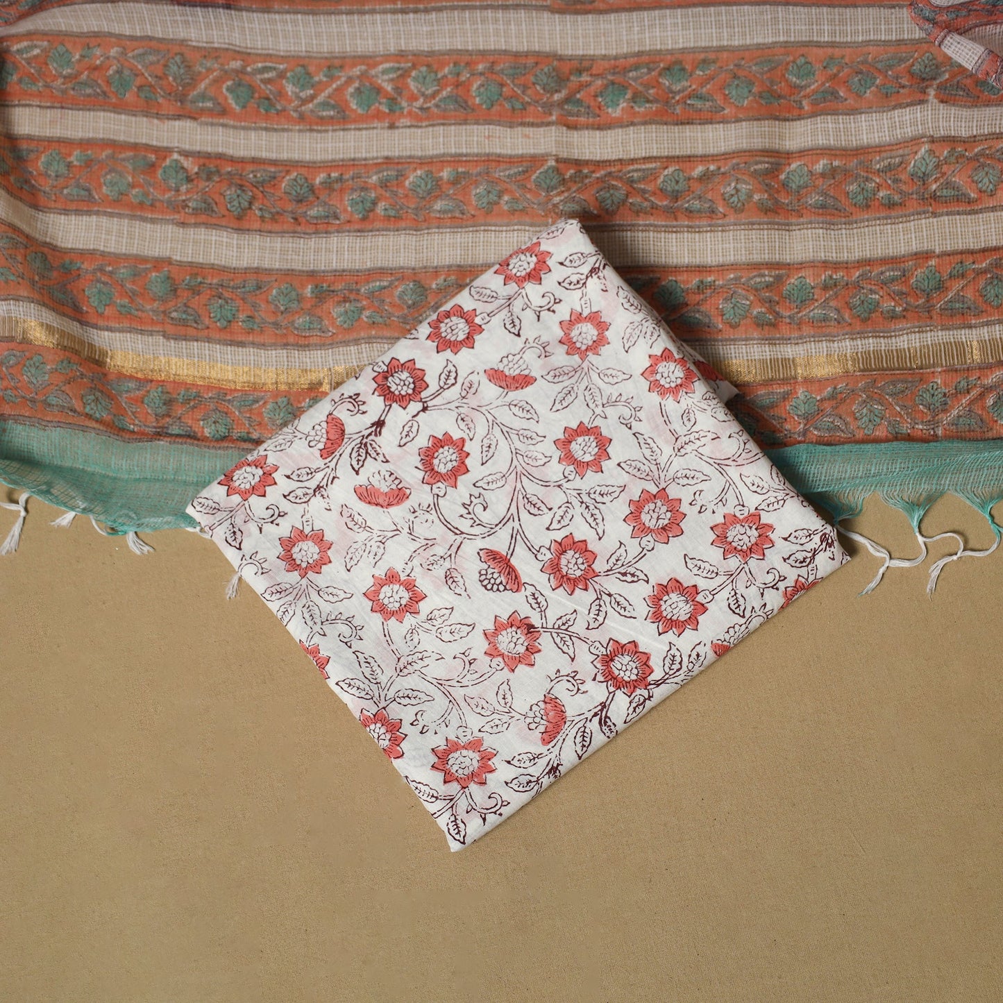 3pc kota doria cotton sanganeri unstitched dress material