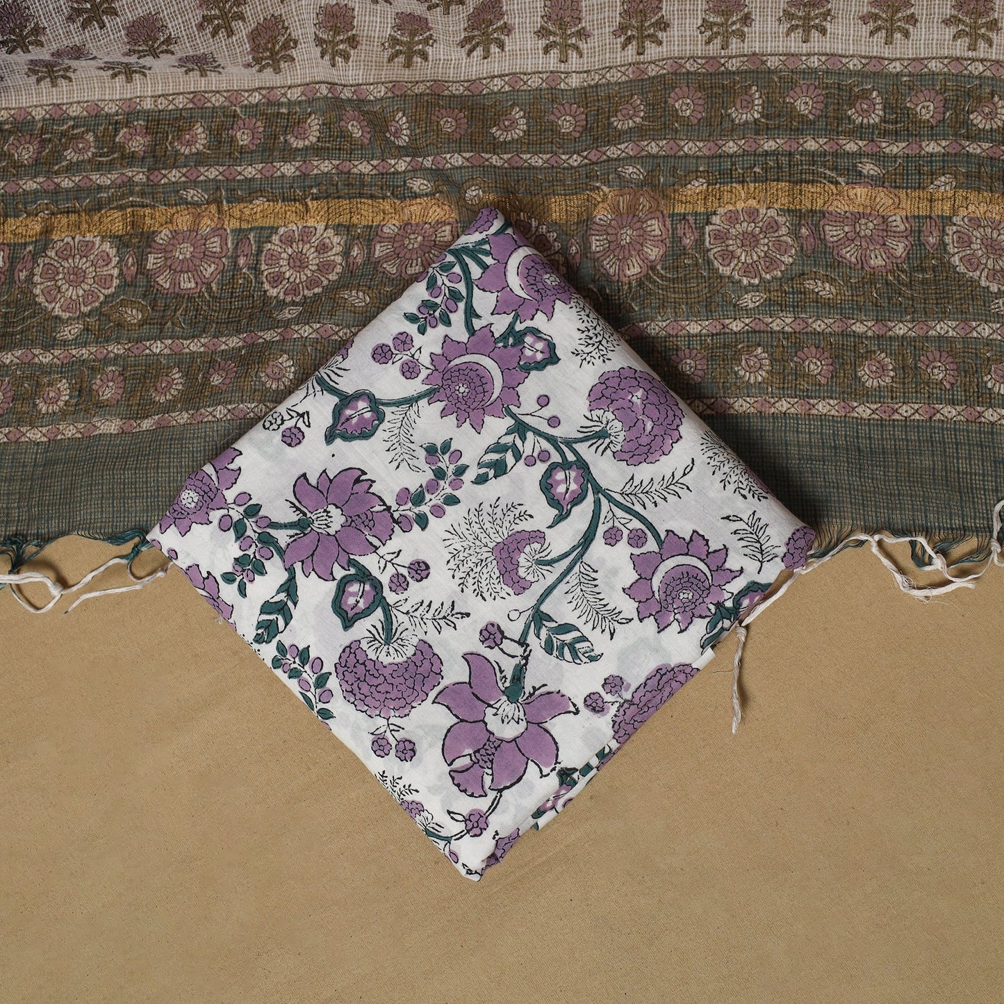 3pc kota doria cotton sanganeri unstitched dress material