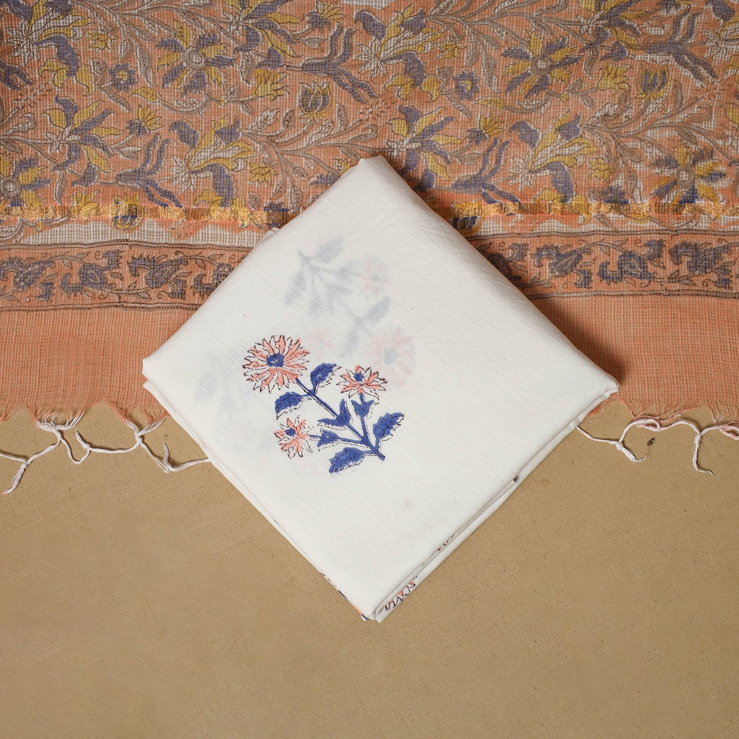 3pc kota doria cotton sanganeri unstitched dress material