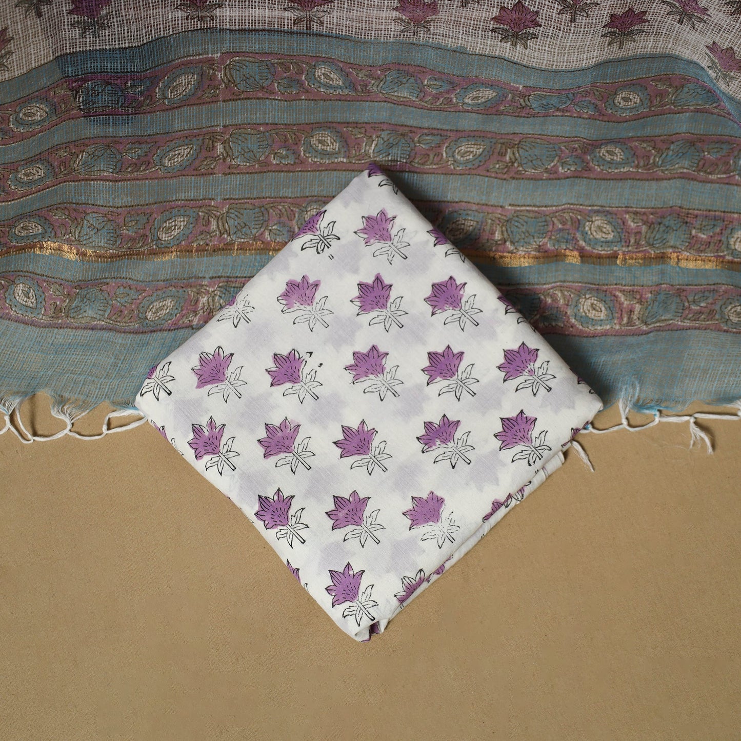 3pc kota doria cotton sanganeri unstitched dress material