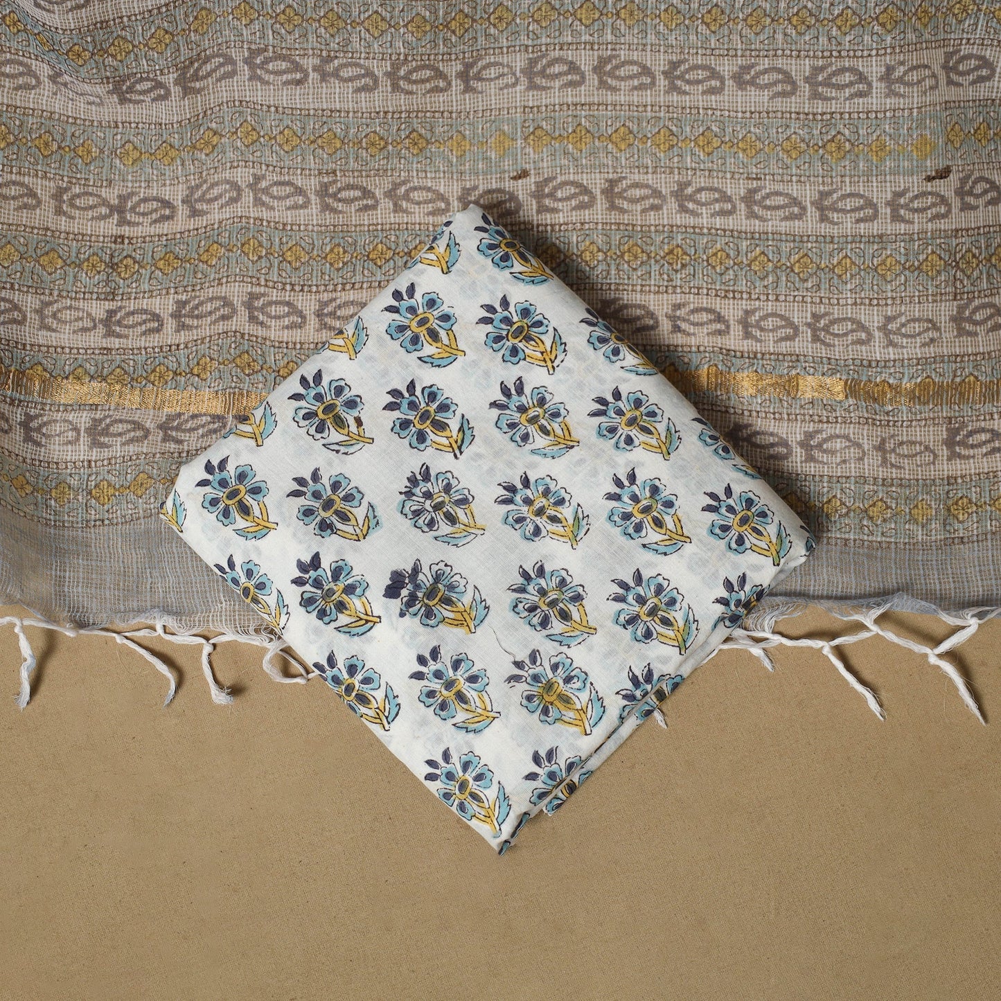 3pc kota doria cotton sanganeri unstitched dress material