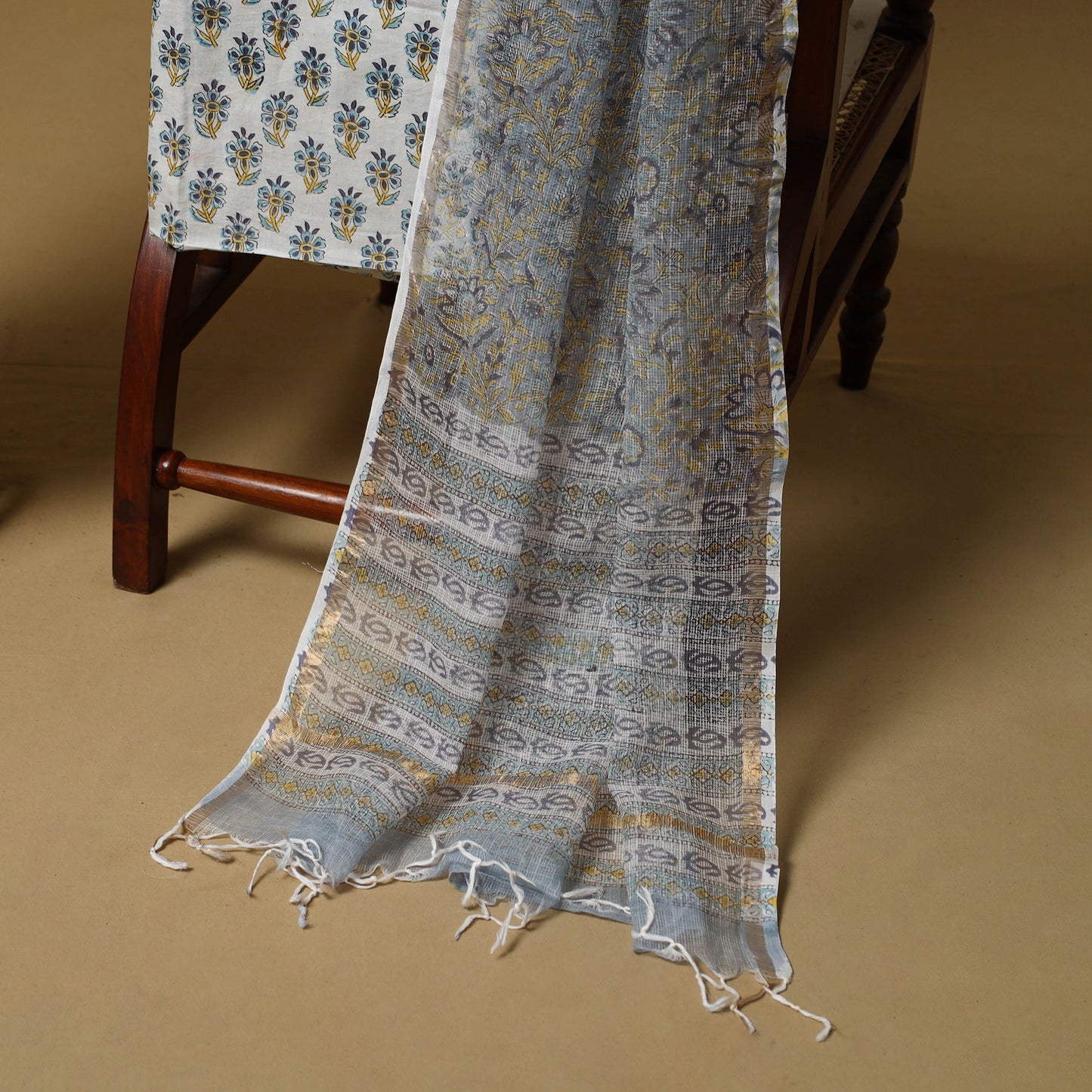 3pc kota doria cotton sanganeri unstitched dress material