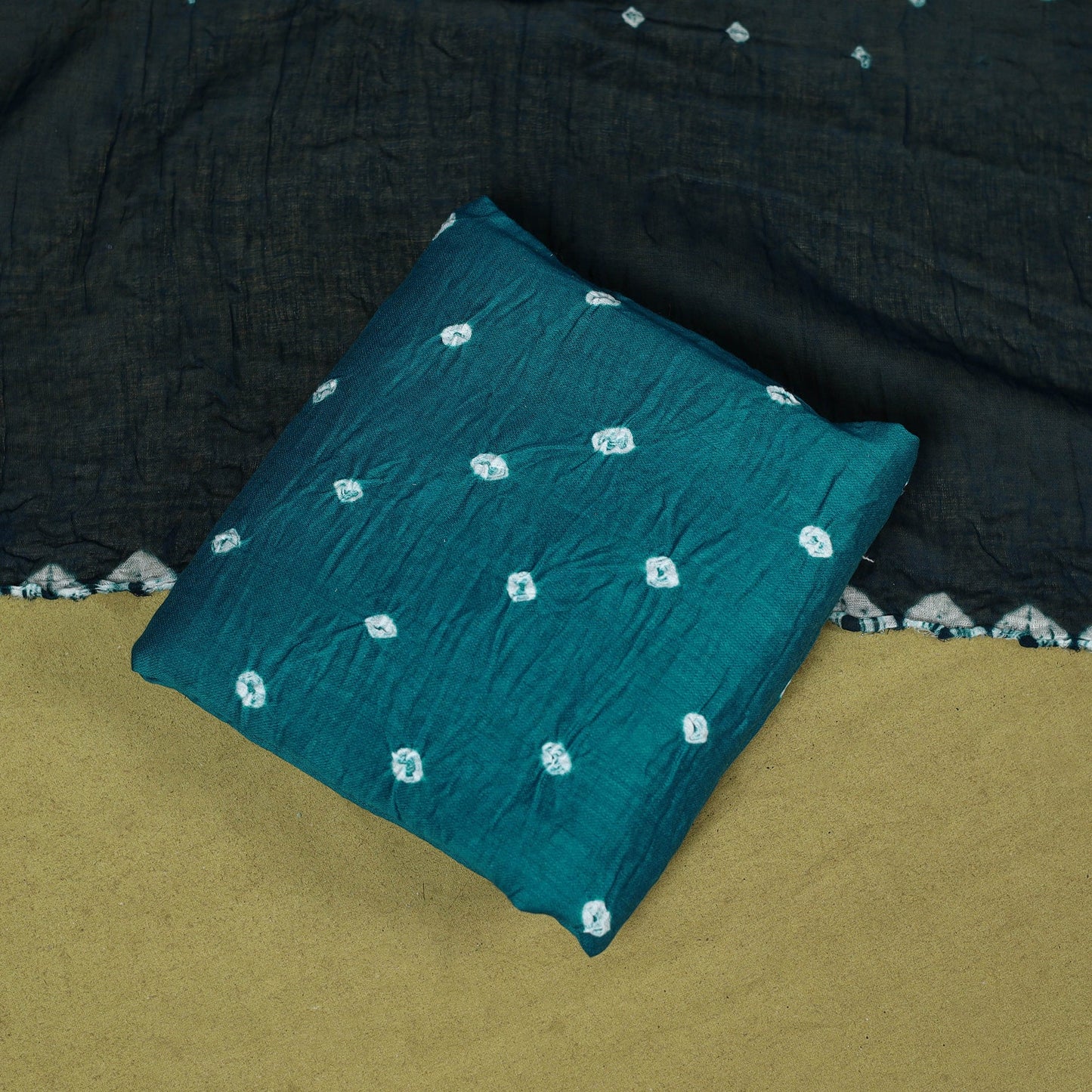 3pc kutch tie-dye satin cotton unstitched bandhani dress