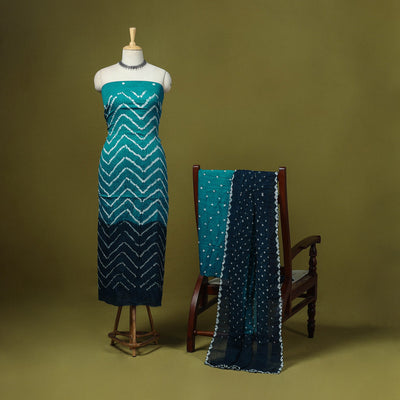 3pc kutch tie-dye satin cotton unstitched bandhani dress