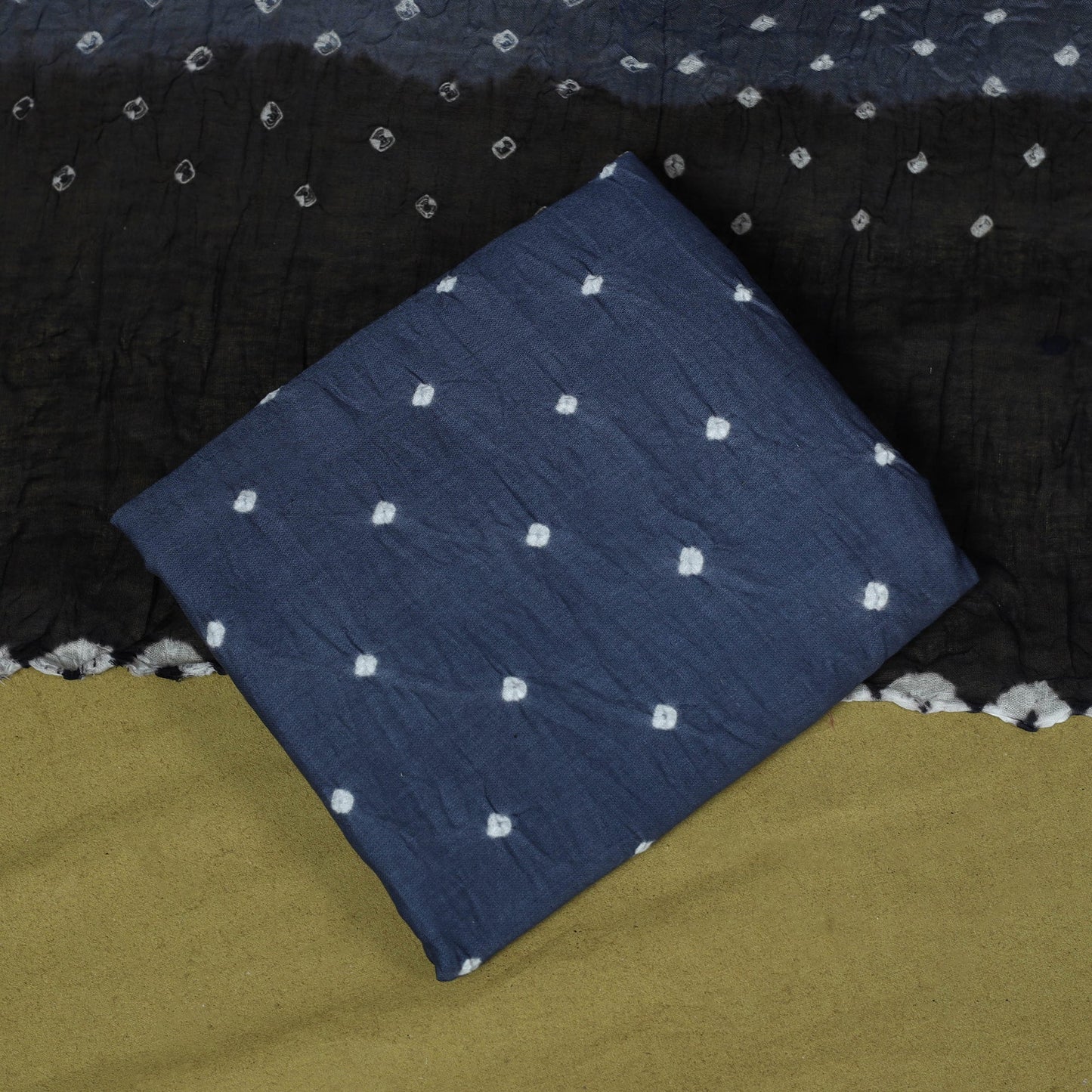 3pc kutch tie-dye satin cotton unstitched bandhani dress