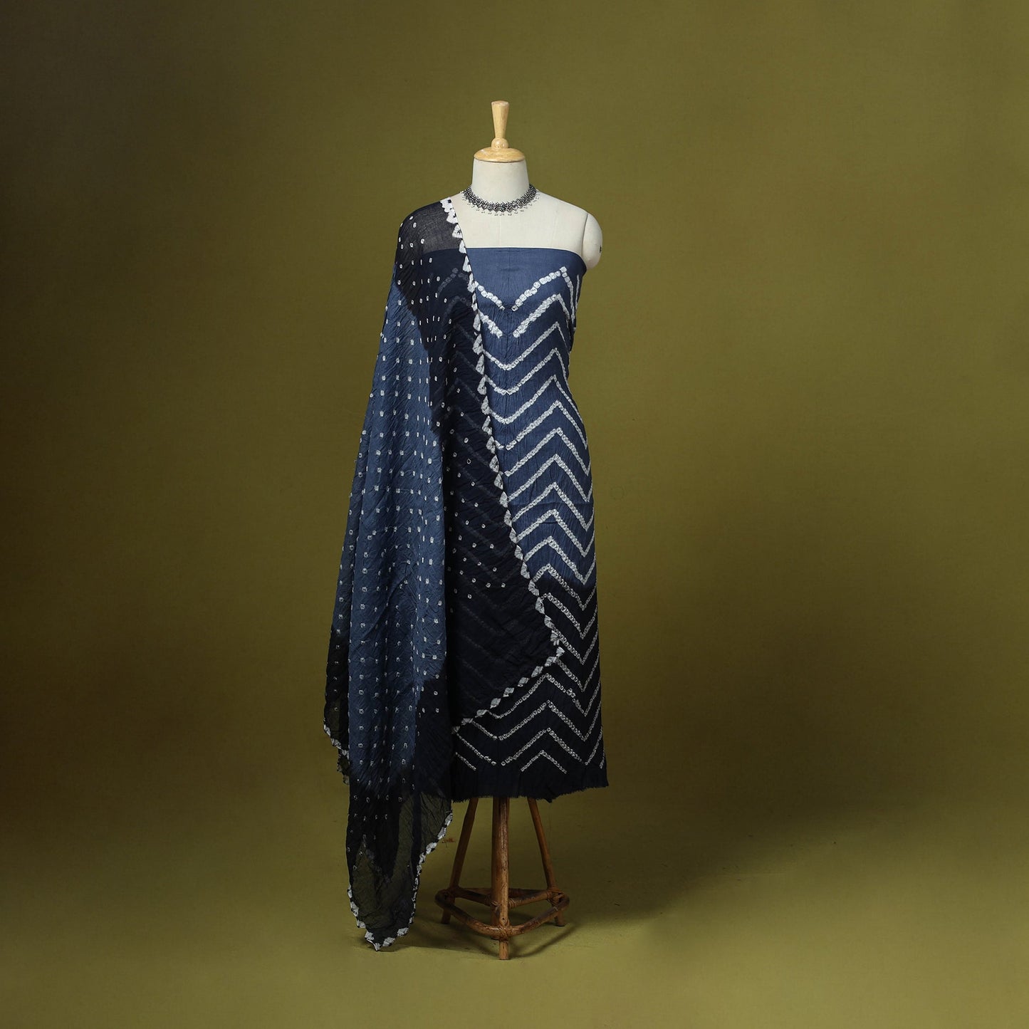 3pc kutch tie-dye satin cotton unstitched bandhani dress