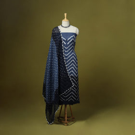 3pc kutch tie-dye satin cotton unstitched bandhani dress