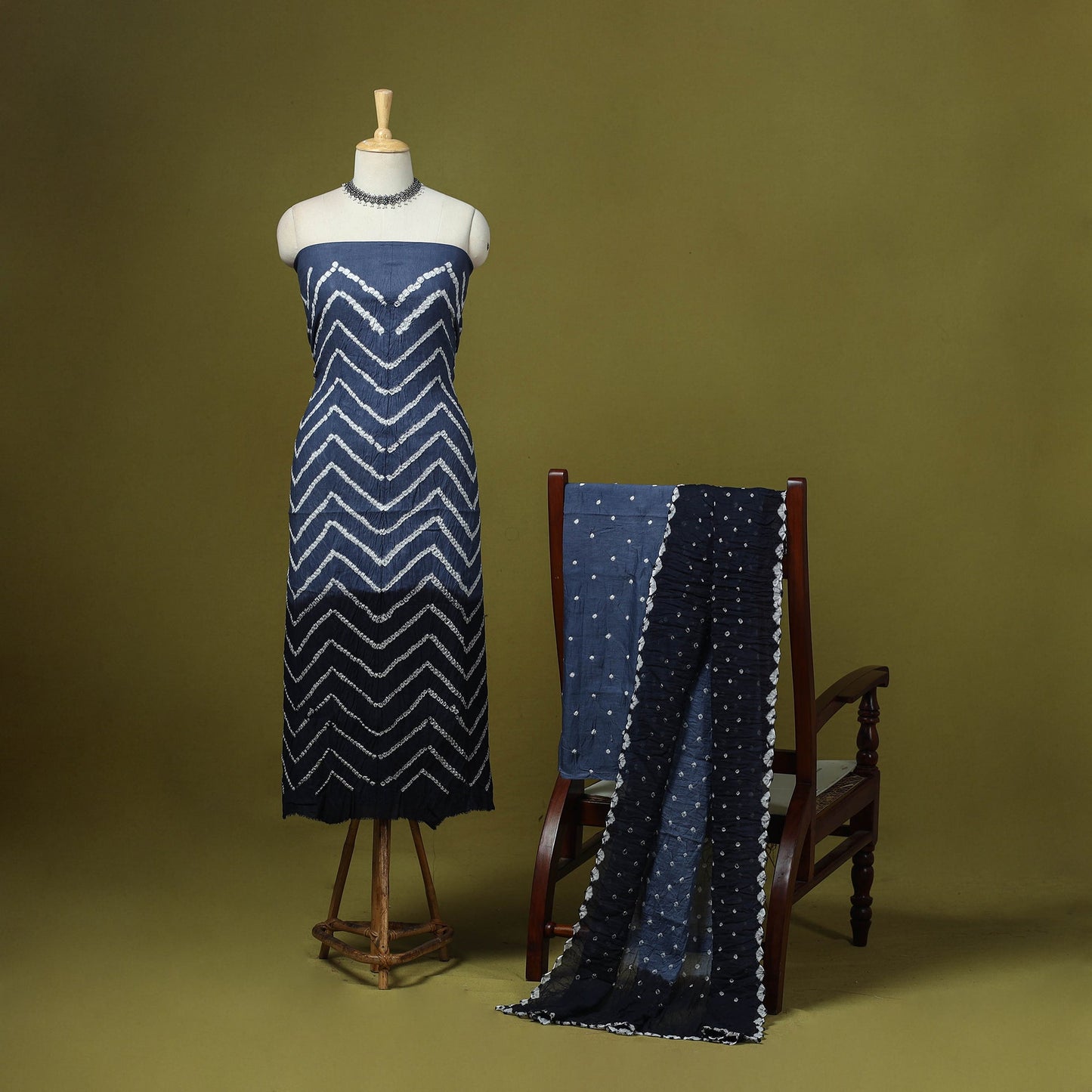 3pc kutch tie-dye satin cotton unstitched bandhani dress