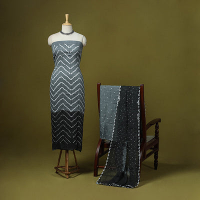 3pc kutch tie-dye satin cotton unstitched bandhani dress