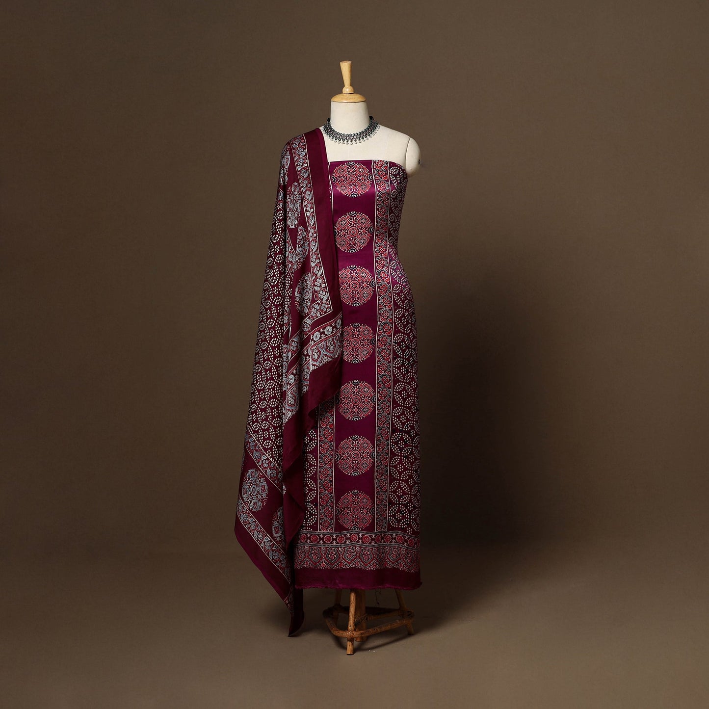 3pc natural dyed unstitched modal silk dress material 28