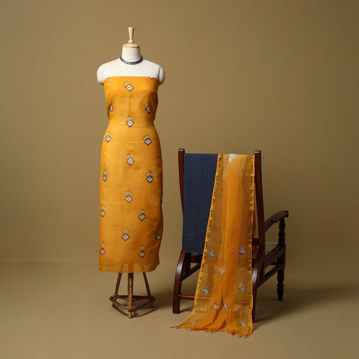 3pc tie-dye kota doria cotton shibori unstitched dress