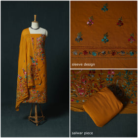 Orange - Hand Embroidered Cotton 3pc Unstitched Dress Material 70