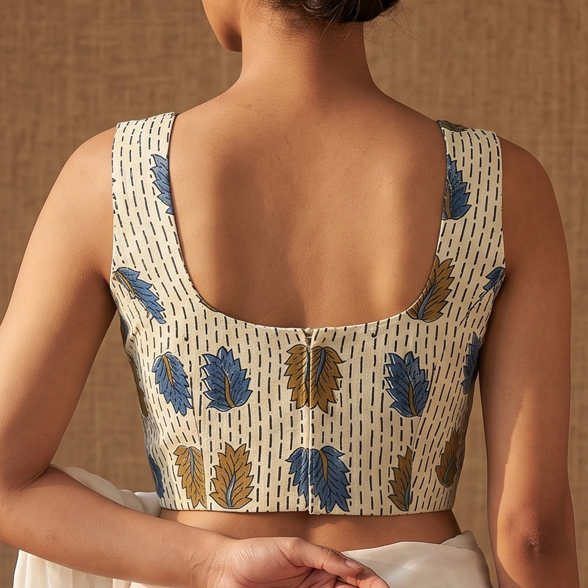 Ajrakh Hand Block Print Modal Silk Sleeveless Readymade Blouse 08