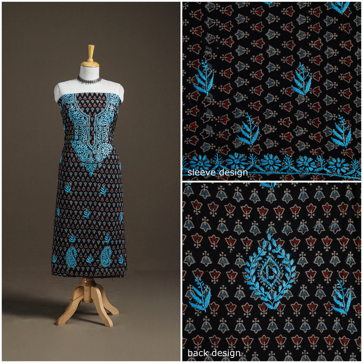 Lucknowi Chikankari Hand Embroidered Cotton Unstitched Kurta Material (2.5M) 40